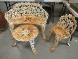 3-Piece Iron Garden Furniture Set:  Settee, Chair, & Table