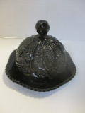 Black Glass Covered Butter Dish