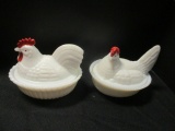 Pair Of Milkglass Hens On Nests