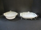 Pyrex And Glasbake Lidded Dishes With Trivets