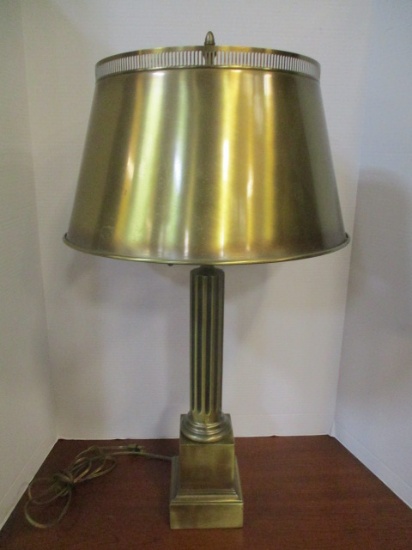 Antique Brass Double Bulb Pull Chain Lamp with Metal Shade