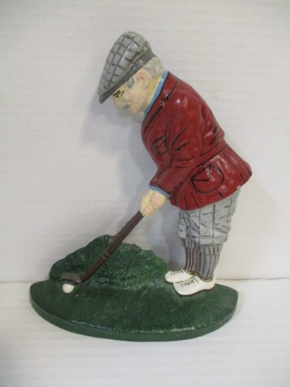 Hand Painted Cast Metal Golfer Doorstop