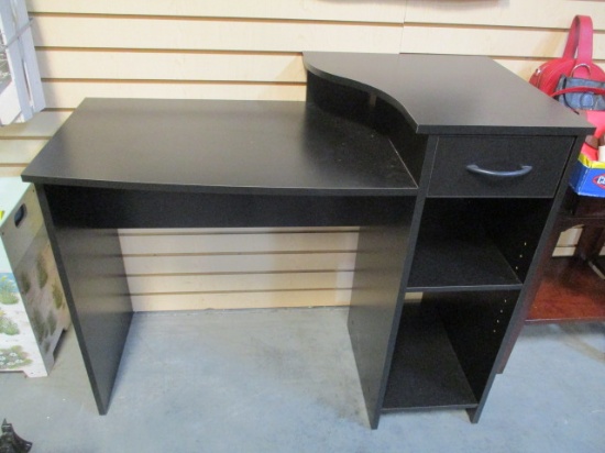 Black 2 Tier Desk with Drawer and Open Shelves