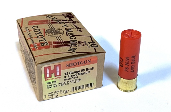 NIB 10 Shotshells of 12 GA. 3" 00 Buck Hornady Heavy Magnum Coyote Ammunition