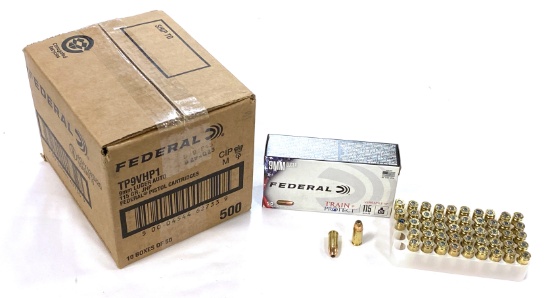 NIB Sealed 500rds. of 9MM LUGER Federal Train + Protect 115gr. Versatile HP Defense Ammunition