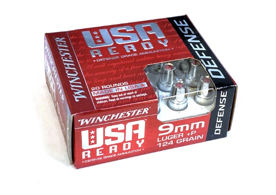 NIB 20rds. of 9MM LUGER (+P) Winchester USA Ready 124gr. JHP Defense Grade Ammunition