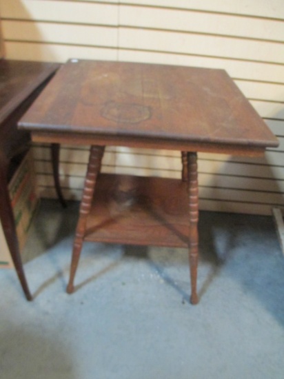 Wooden Table With Turned Legs And Undershelf