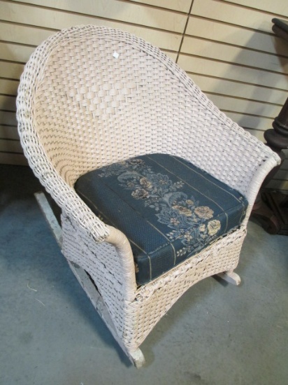 Painted Wicker Rocker With Cushion