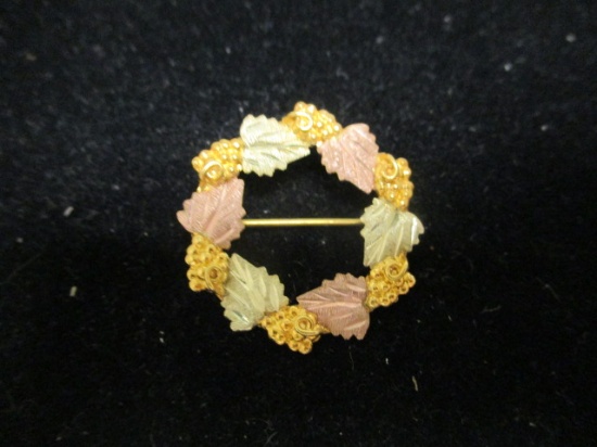 10k Gold Tricolor Wreath Brooch