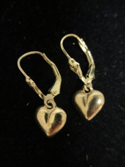 14k Gold Heart Lever Back Earrings