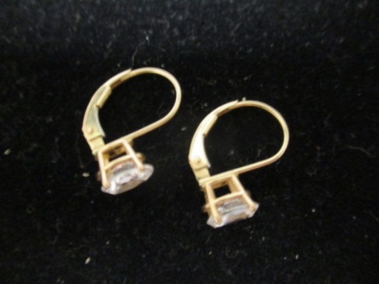 14k Gold CZ Stone Lever Back Earrings