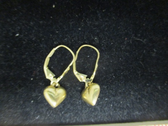 14k Gold Heart Lever Back Earrings