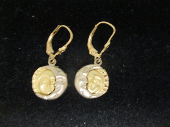 14k Gold Sun/Moon Lever Back Earrings