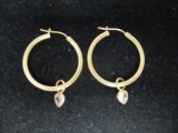 10k Gold Hoop Earrings w/ Crystal Heart Charms