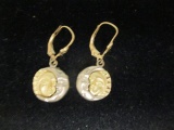 14k Gold Sun/Moon Lever Back Earrings
