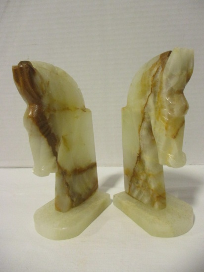 Pair of Carved Alabaster Horse Bookends