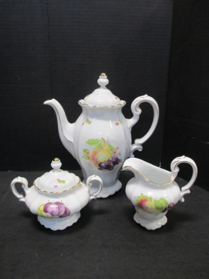 Johann Haviland Bavarian Teapot, Cream, & Lidded Sugar