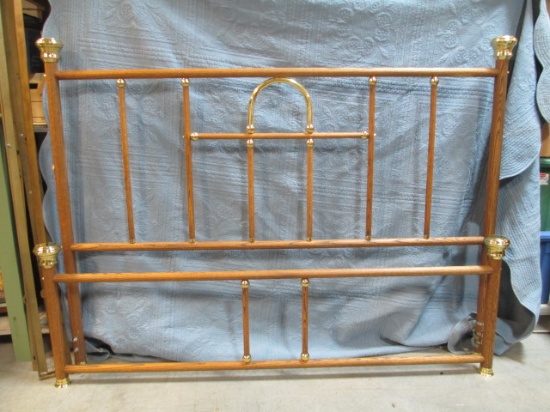 Wood And Brass King Headboard & Footboard With Rails