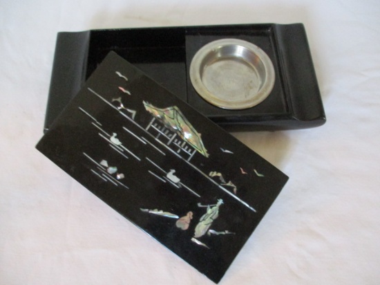 Japanese Mother of Pearl Inlay Desktop Cigarette Holder with Ashtray