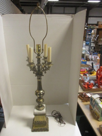 Heavy Brass Base Candleabra Lamp