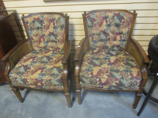 Pair Of Tufted Back Accent Chairs With Cane Sides
