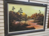 Framed Earthtone Riverscape On Canvas By Chase Smith