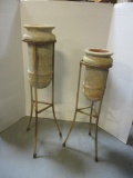 Pair Of Terracotta Planters On Metal Stands