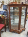 Wood Lighted Curio Cabinet with Glass Shelves and Mirrored Back