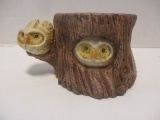 Enesco 1979 Ceramic Tree Stump with Owls Planters