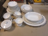 2 Pieces Stoneware Dinnerware and Serving Pieces with Gold Trim
