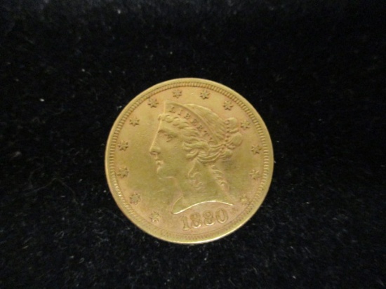 1880 Five Dollar Gold Half Eagle