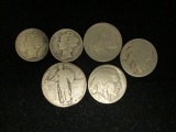 1925 Quarter, 1936 & 1940 Dimes, 3 Buffalo Nickels