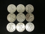 Lot of (9) Walking Liberty Half Dollars