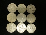 Lot of (9) Franklin Half Dollars