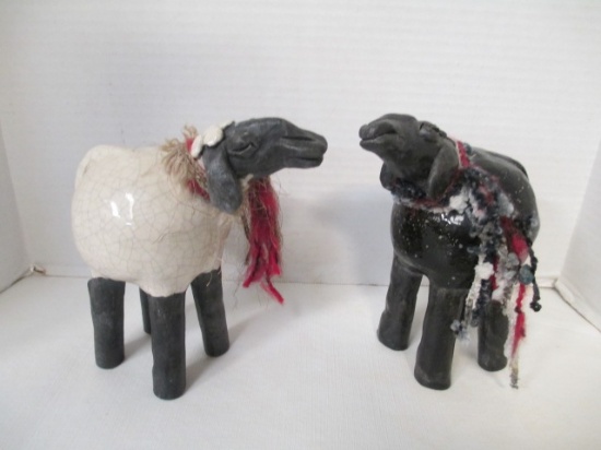 Aletha Rector Black Flecked And White Crackled Sheep Pair