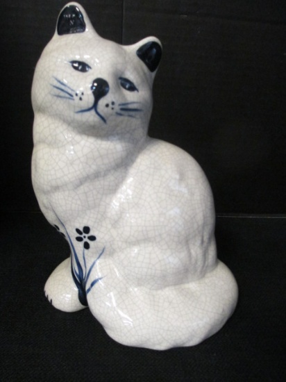 Glazed Ceramic Cat With Intentional Crazing,