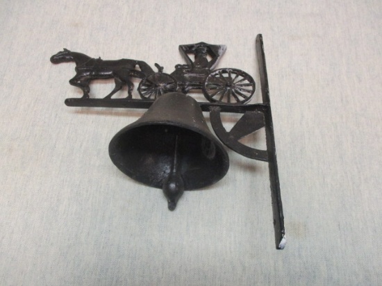 Vintage Wall Mount Cast Iron Dinner Bell w/Horse & Buggy