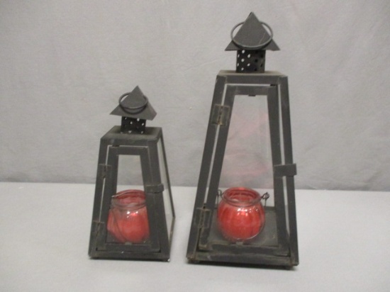 2 Glass & Metal Candle Holders