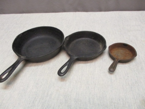 3 Different Size Cast Iron Skillets - See All Photos