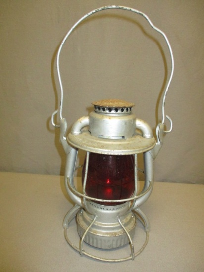 WOW! Beautiful Antique Railroad Lantern w/Red Glass Globe _ See All Photos