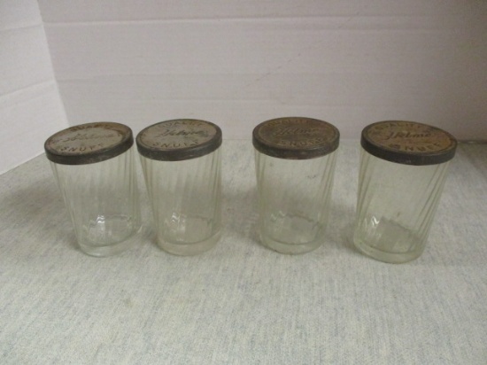 4 Vintage Glass Snuff Jars w/Original Lids - See All Photos