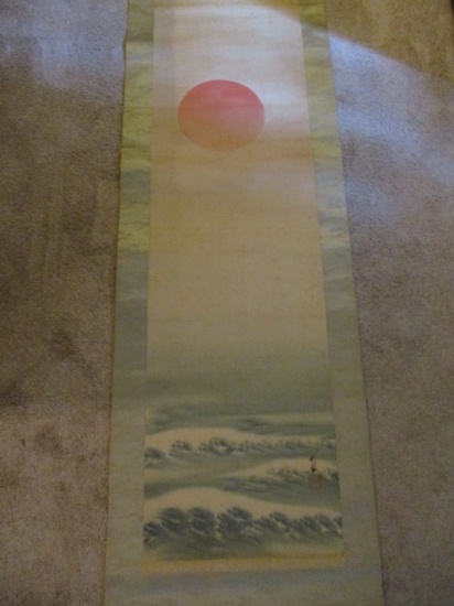 Pre-WWII Japanese Scroll Artwork - Sun and Ocean