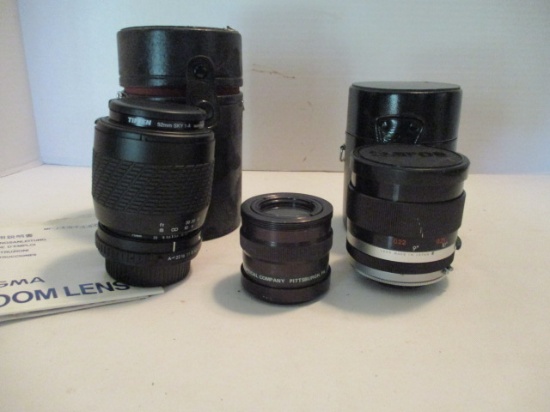 Sigma 70-210mm Camera Lens, Tamron 28mm Lens, Buhl 31-45mm Lens