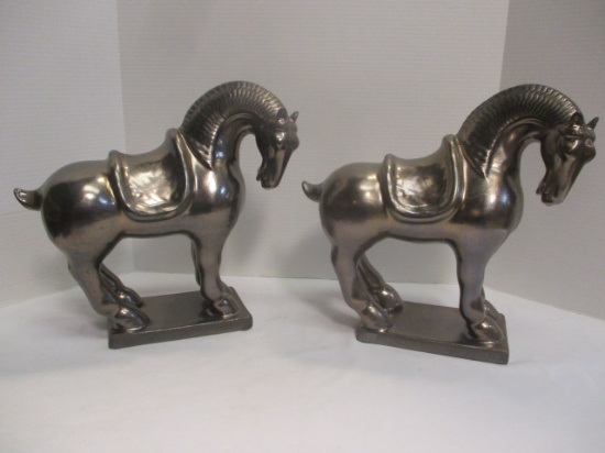Pair of Ceramic Horse Statues with Metallic Paint