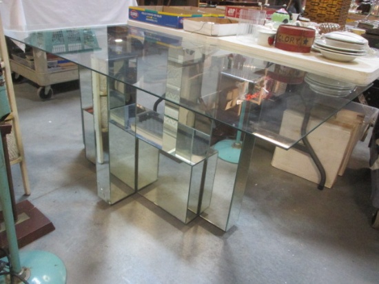 Vintage Mirror and Chrome Table with Glass Top