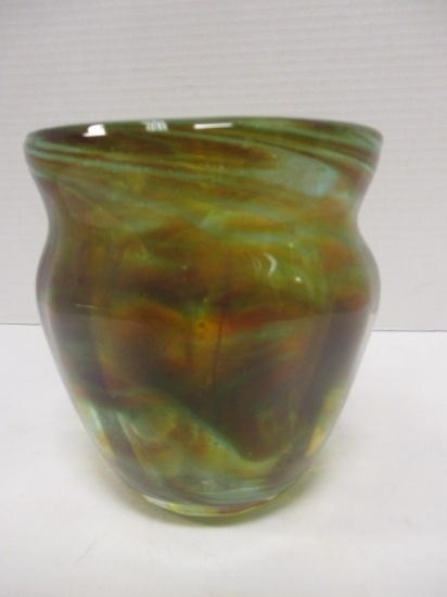 Art Glass Brown and Green Swirl Vase
