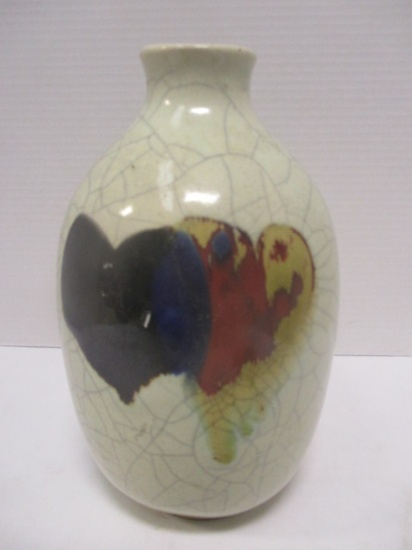 Asian Pottery Signed Vase with Heart Shaped Designs