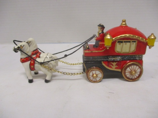 Ceramic Trinket Box Carriage with Horses