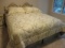 Queen Size Distressed Finish Bed with Gold/Green Accent and Metal Rails