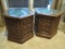 Pair of Wood Hexagonal End Tables with Marble Top Inserts